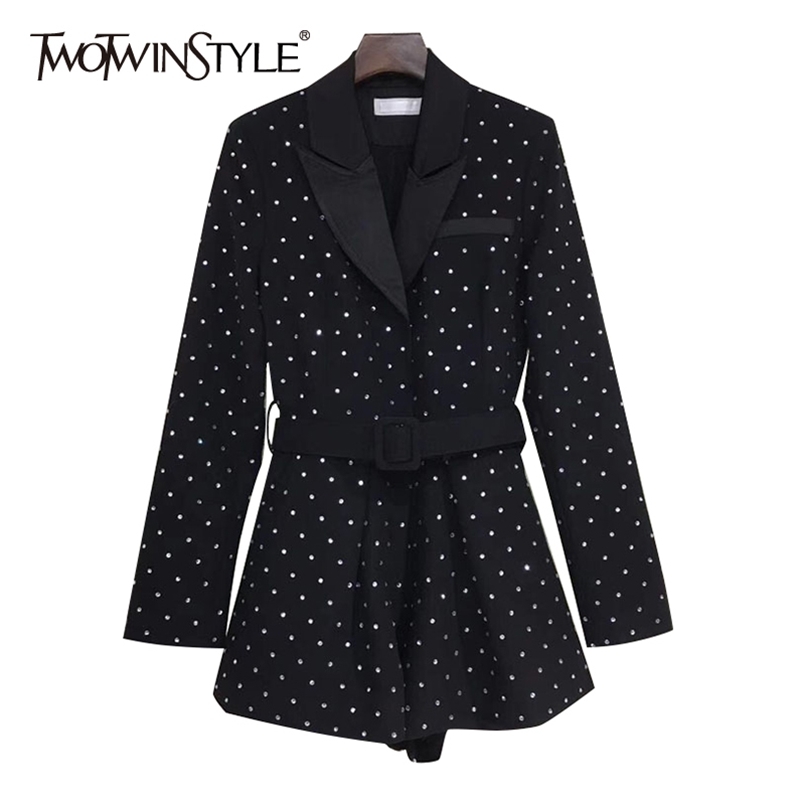 

Casual Patchwork Diamond Jumpsuit For Women Notched Long Sleeve High Waist Wide Leg Pants Dot Jumpsuits Female 210521, Beige