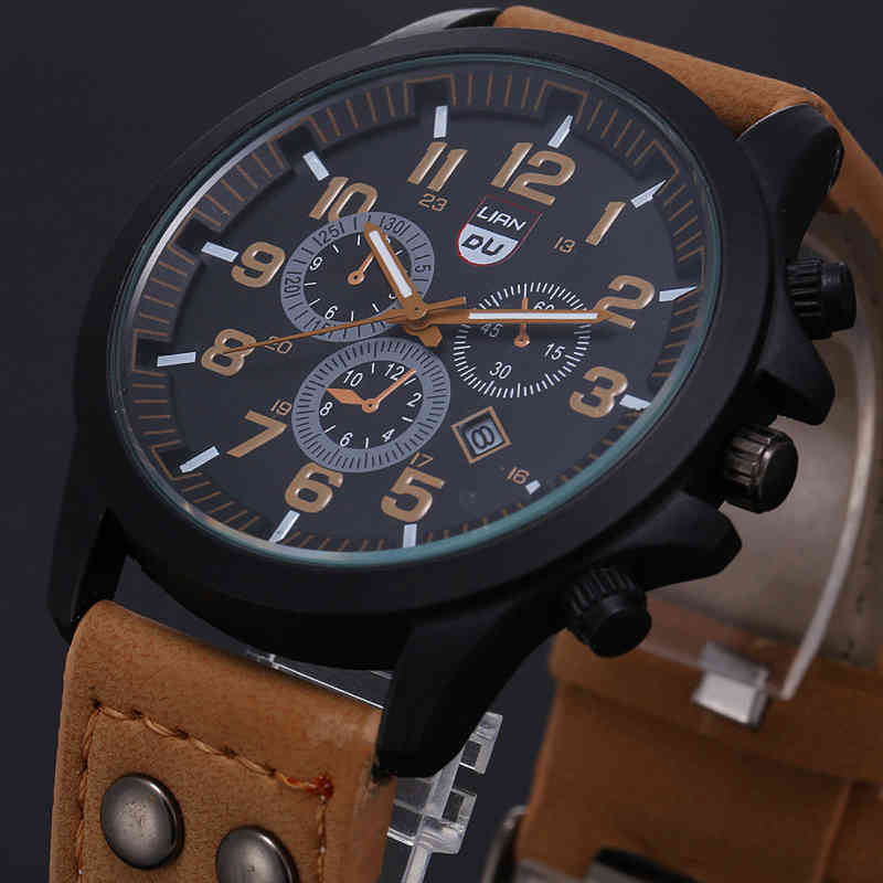 

2019 Vintage Classic watch Men watch Stainls steel Waterproof date Leather band Sport Quartz Army Relogio Masculino Reloj, Slivery;brown
