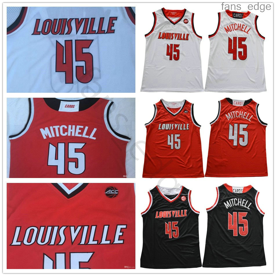 

NCAA Mens Vintage Louisville Donovan Mitchell College Basketball Jerseys Vintage #45 Home Red Black University Stitched Jersey Shirts -2XL
