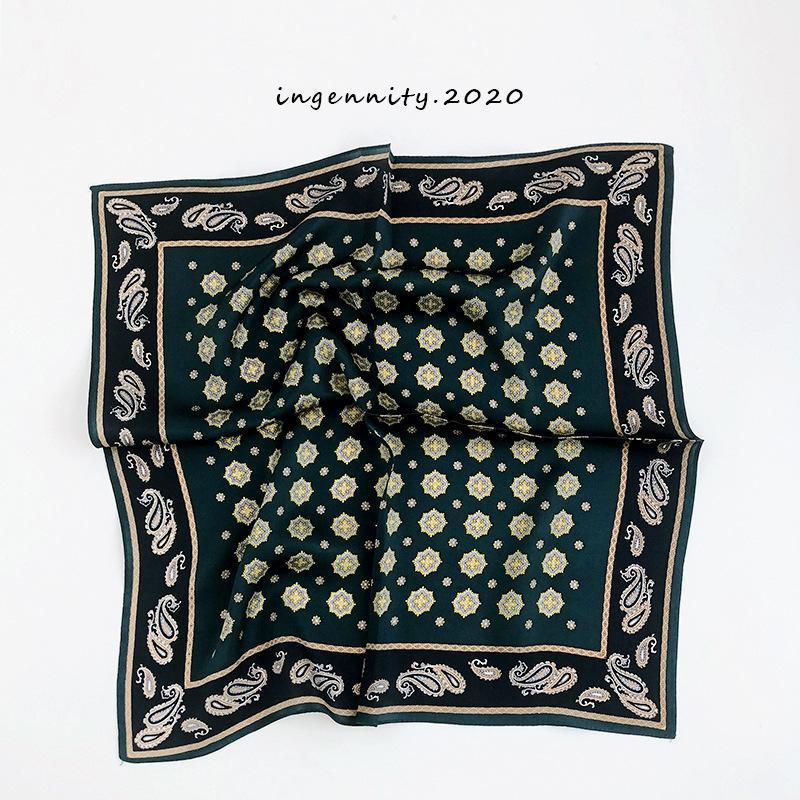 

Scarves 100% Natural Silk Women Square Neck Paisley Print Crepe Satin Plain Scarf Handkerchief Bandana 53*53 Cm, Blue;gray