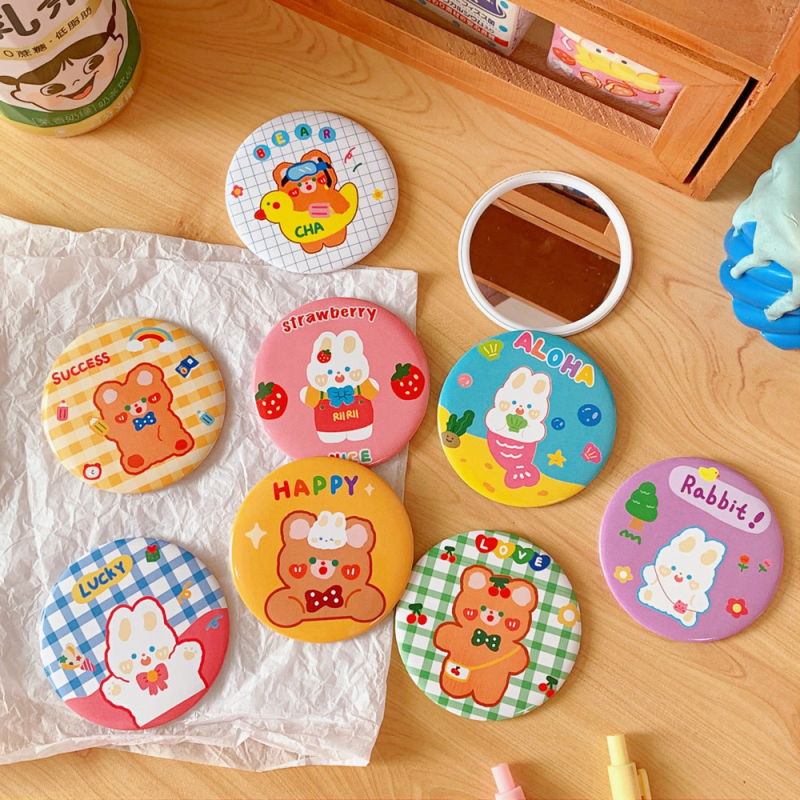 Fashion Office and School Use Desk Accessories Compact Cute Mini Hand Cosmetic Mirrors Beauty Makeup Tool Toiletry Portable Folding Facette Mirro-image-723900192