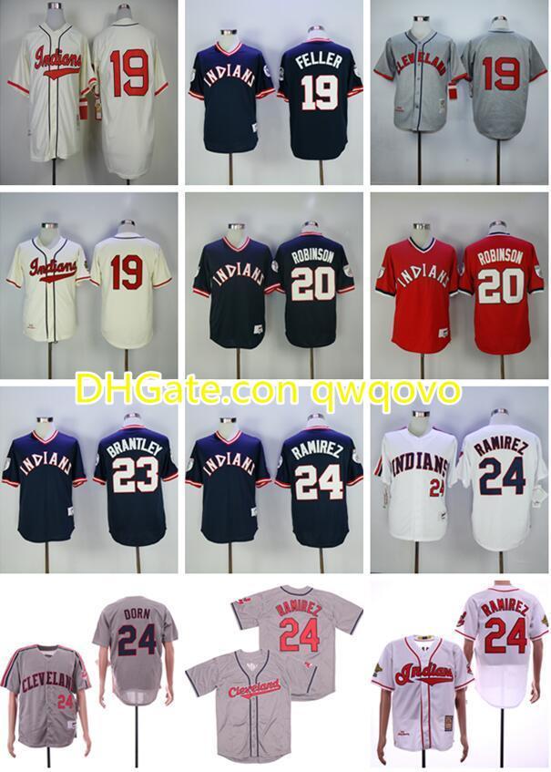 

Custom Vintage men Jersey 19 Bob Feller 20 Robinson 23 Brantley 24 Miller Ramirez Dorn Pullover Cool Base Flexbase Baseball Jerseys, Pullover #20 robinson red