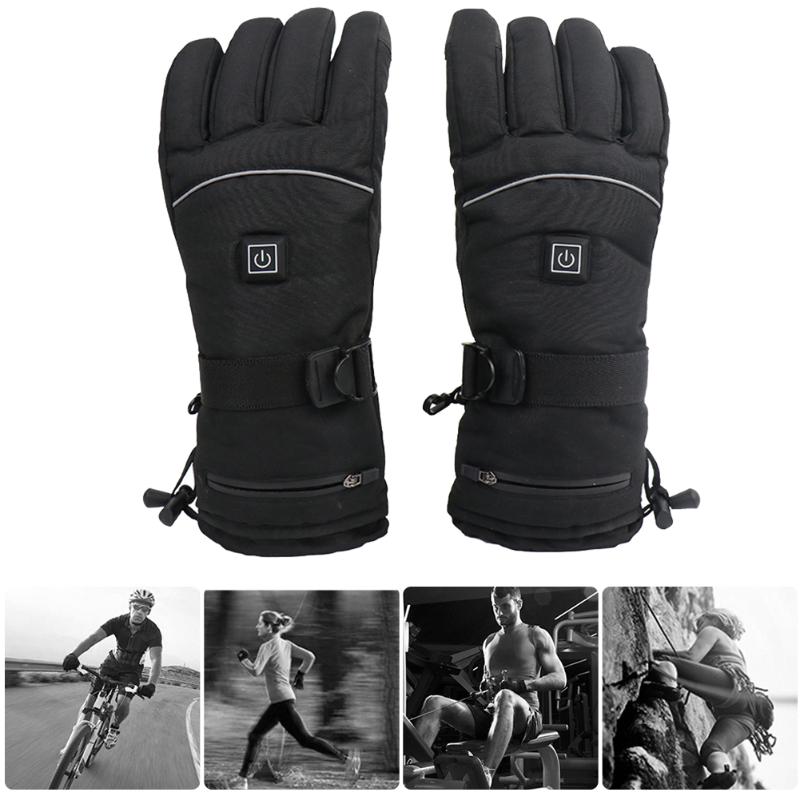 

Sports Gloves 2pcs Winter Skiing Waterproof Electric Heated Anti-Cold Touch Screen Motorcycle Cycling Warmer Thermal Full Finger, Black