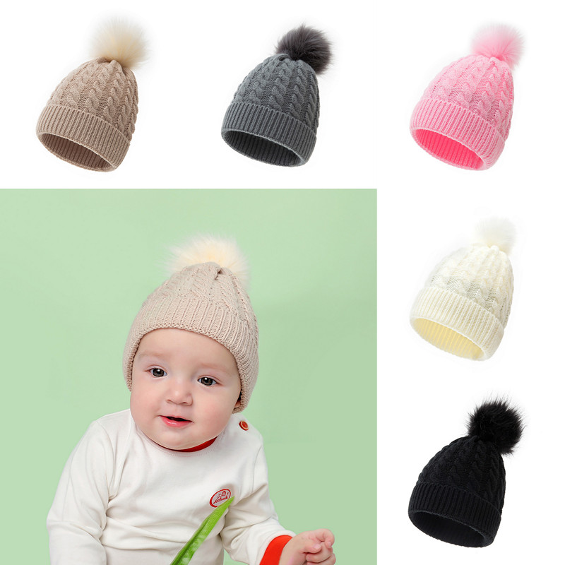 

0-3 T Baby Hat Knit Crochet Twist Beanie With Ball Pom Toddler Kid Winter Warm Pompom Headwear Boy Girl Cap Candy Color, Mix randomly