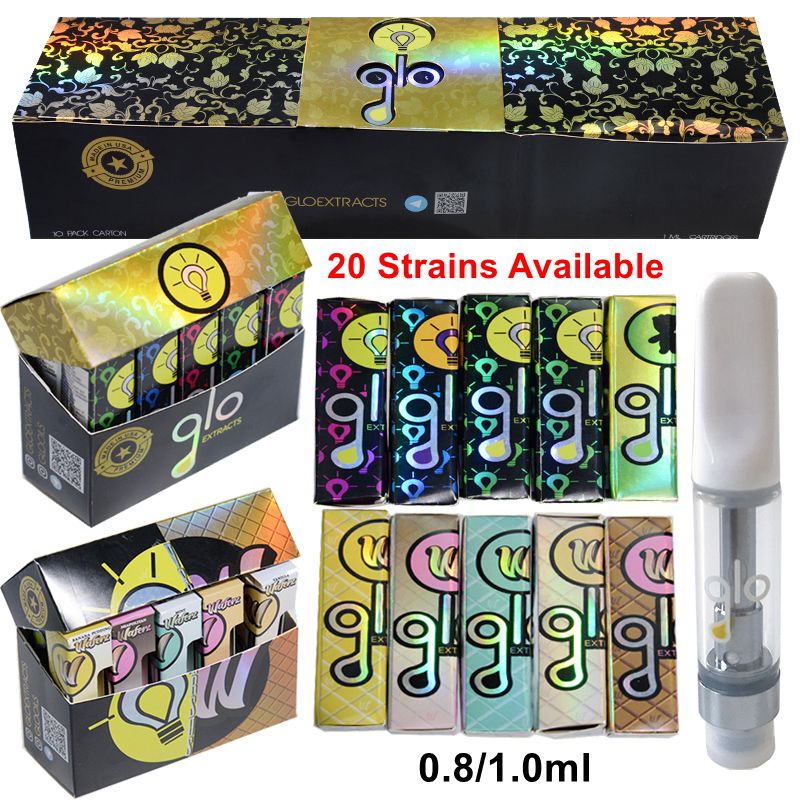 

Hologram Waferz Glo Extracts Atomizers Empty Carts Vape Cartridges Packaging 0.8ml 1ml Ceramic Glass Thick Oil Dab Pen Vaporizer 510 Thread QR Code