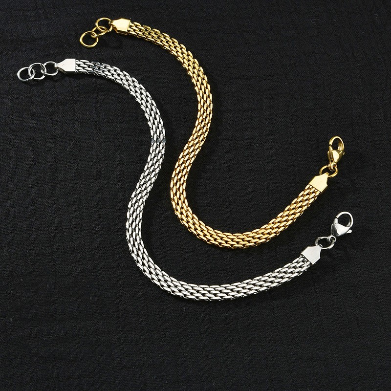 

6MM Width Gold Silver Plated Stainless Steel Square Mesh Chain Bracelet INS Style Luxury Female Jewelry