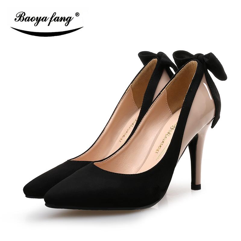 

BaoYaFang Pointed Toe Ladies Shoes Fashion High Heels Pumps Women Office Autumn Color Block Wedding Bride Dress, Black