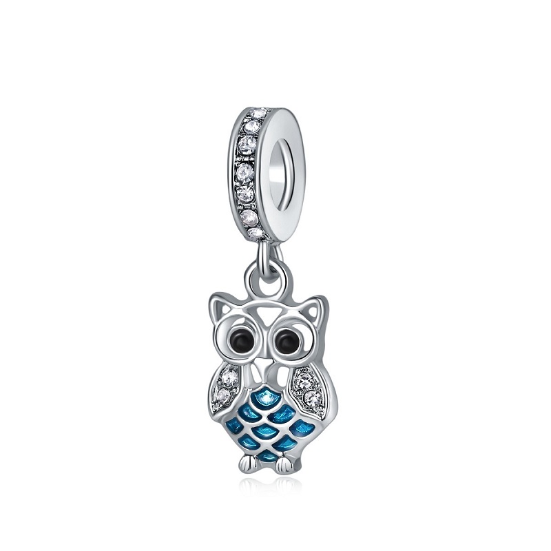 

Fits Pandora Bracelets 20pcs Owl Blue Crystal Dangle Silver Charms Fits pandora Charms Bracelet Beads For Jewelry Making 925 Sterling Silver Charms