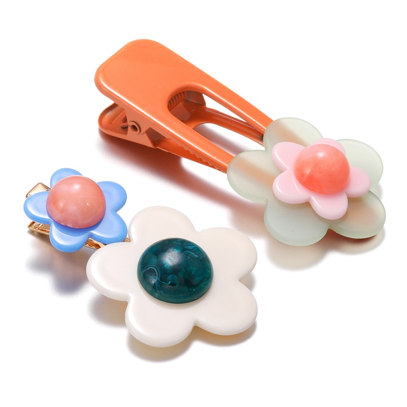 

Acrylic Flower 2-Piece Hair Clips Fashion Sweet Style Student HairPin Word Side Bangs Clip HeadDress Temperament Female Duckbill Headpin Durable Ornaments Gifts