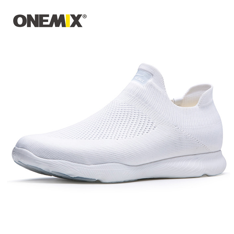 

ONEMIX 2020 New Arrival Men Sports Sneakers Sock Shoes Breathable Mesh Trainers Lightweight Slip On Tenis Shoes Walking Sneaker, White