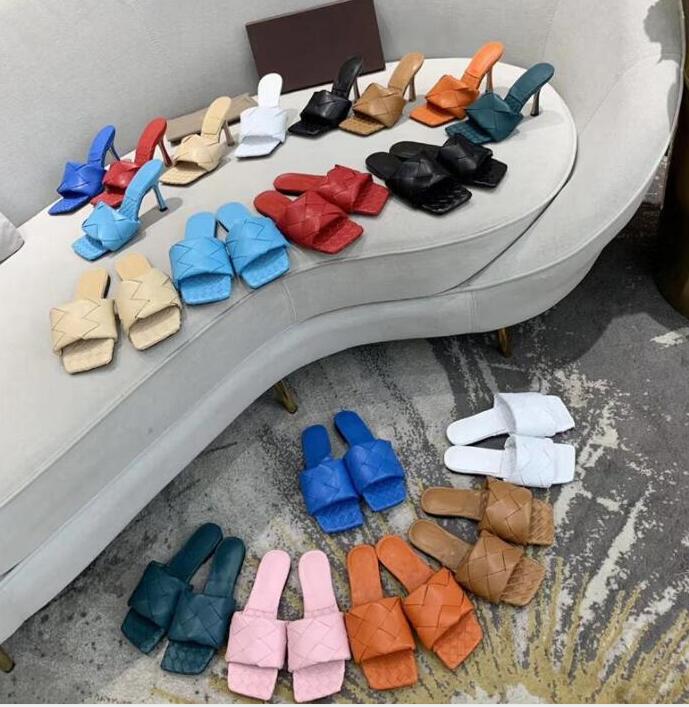

2021 classic Woven women slippers Flat slides Lido Sandals square mules Ladies Wedding Dress Shoes top Quality 10 color withbox size35-46, Color7