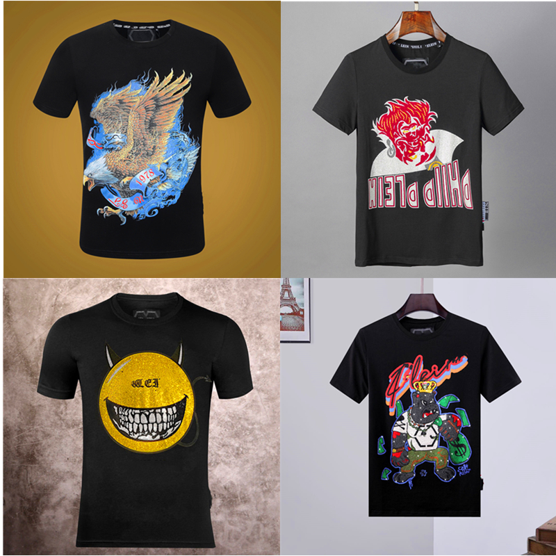 

Men's T-shirts Summer Round Neck Domineering Personality Bear Hot Rhinestone Print Fashion Casual High Quality Male and Female Couple S, White;black