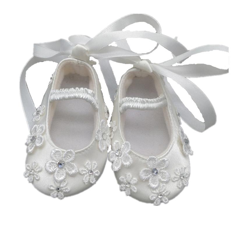 

First Walkers Custom 100 Days/1st Birthday Born Princess Baby Gilrs Christening White Embroidery Soft Soled Flower Elegant Infant Prewalker