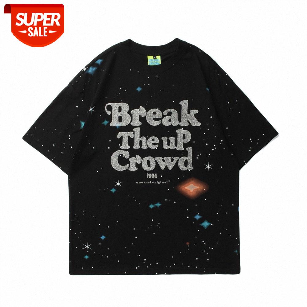 

Reflective letter star printed short-sleeved t-shirt men's wind loose half-sleeved round neck five-point sleeves #h93r, White;black