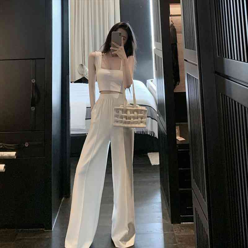

white two piece set tracksuit women sleeveless and wide leg pants casual 2 piece club outfits matching sets