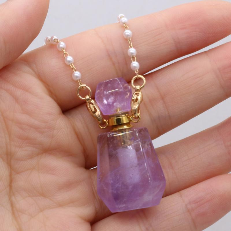 

Pendant Necklaces Lady Necklace Natural Semi-Precious Stone Amethyst Perfume Bottle For Christmas Valentine's Day Jewelry Gifts