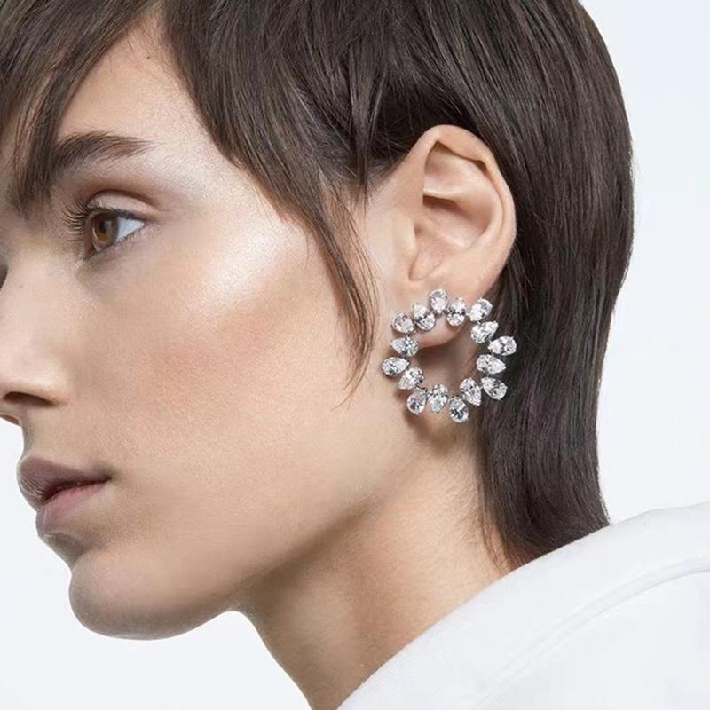 

Dangle & Chandelier JIJIAWENHUA Luxury Zircon Pendant Hoop Earrings Women's Dinner Party Wedding Fashion Jewelry Accessories, Silver