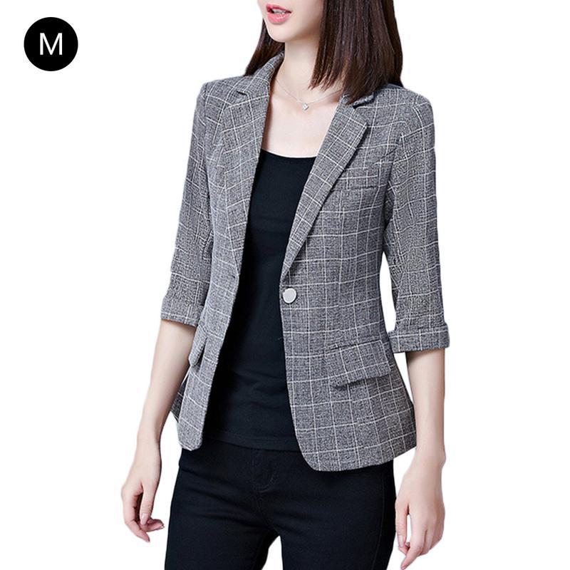 

Women' Suits & Blazers Ladies Blazer Jackets Office Plaid Seven-quarter Sleeve Loose Suit Coat Jacket Women Female 4 Colorst, Gray