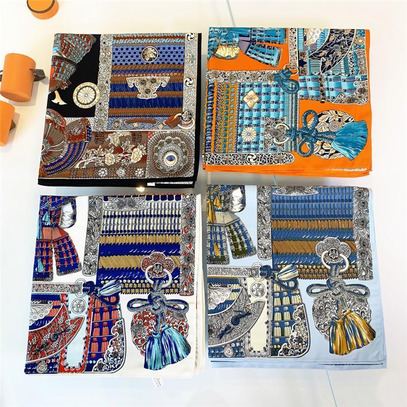 

Scarves Small Samurai Armor Tassel Twill Silk Satin Hair For Women Fashion Print Head Scarfs Female Square Headband Neck, Blue;gray