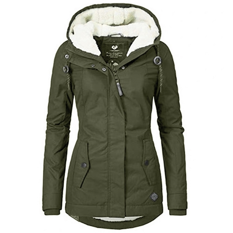 

Winter Warm Parkas Women Waterproof Hooded Fleece Lined Cotton Coat Mid Long Wadded Jackets Zipper Pocket Drawstring Overcoats 211018, Green