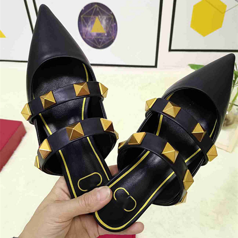 

2021 High quality fashion spring and summer Slippers Baotou low heel cowhide pointed half solid color womens Sandals Size 35-42, #15