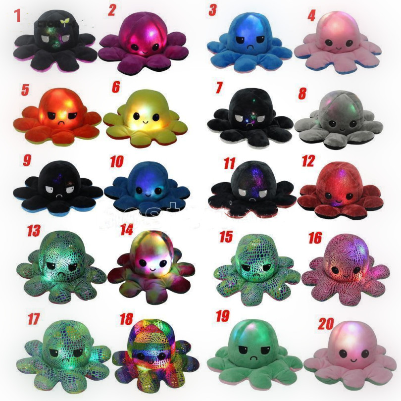 

DHL Lighted Reversible Flip Octopus Stuffed Doll Soft Simulation Plush Toy Color Chapter Plush Doll Filled Plush Child Toys T011