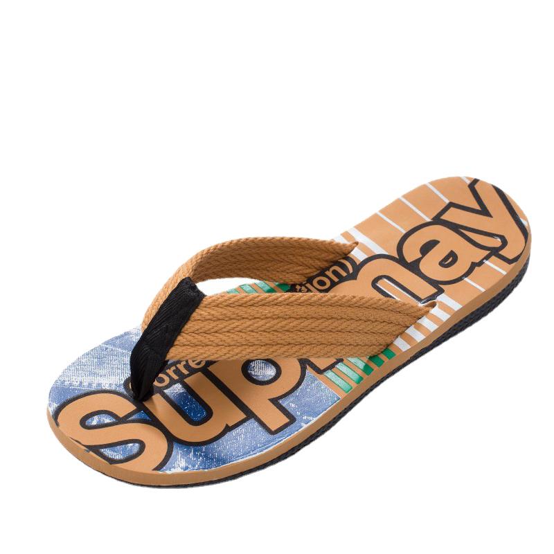 

Slippers Summer Men Fashion Trend Flip Flops Indoor Home Non-Slip Beach Sewing Cool Student Clip Outside Slides Thick Bottom, Black