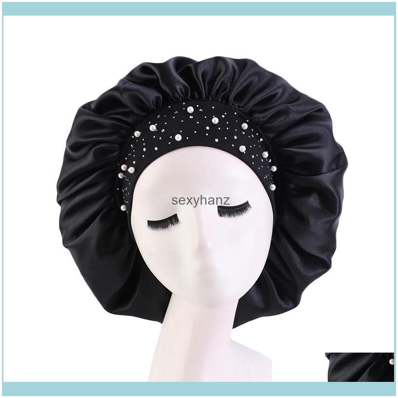 

Beanie/Skl Hats Caps Hats, Scarves & Gloves Fashion Soild Color Rhinestones Pearl Decoration Satin Bonnet With Elastic Band Soft Night Sleep, Randomly sended color