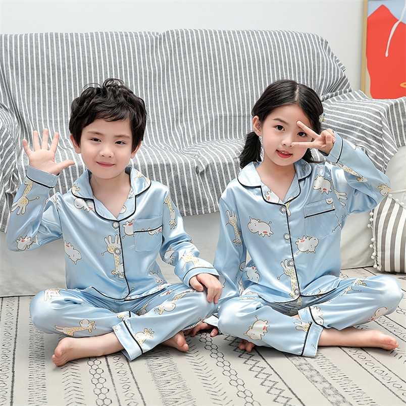 

Autumn Winter Boy Long Pajamas Set Kids Home Cloth Sleepwear Girls Pijamas Girl Top + Pant Print 211109, C s gc changjinlu