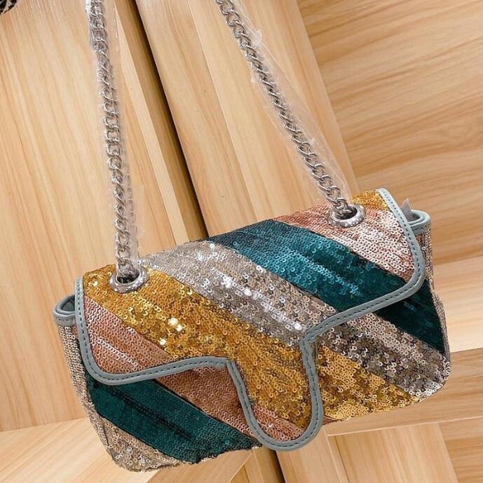 

Women Luxurys Designers Rainbow Sequin Decoration Shoulder Handbag Messenger Bags gbag