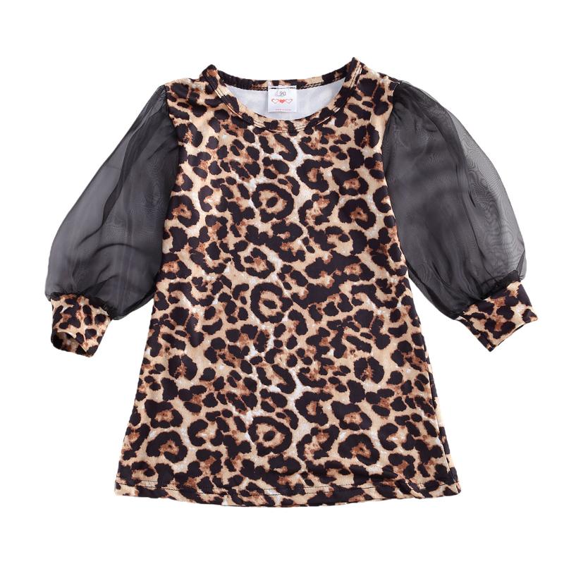 

Girl's Dresses Infant Kids Baby Girl Dress Leopard Midi Gown Fall Long Mesh Puff Sleeve Round Collar Printed Princess 1-6Years, Red;yellow