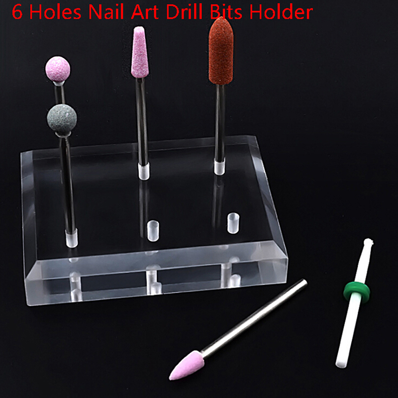 1PCS 6 Holes Nail Art Drill Bits Empty Storage Box Holder Stand Display Container Manicure Accessories Acrylic Cover Tools