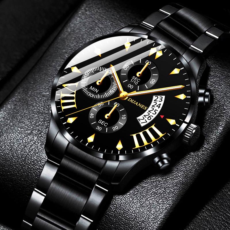 

Wristwatches 2021 Manner Mode Uhren Luxus Gold Edelstahl Quarz Armbanduhr Business Casual Kalender Uhr Relogio Masculino Luxury Watch, Black