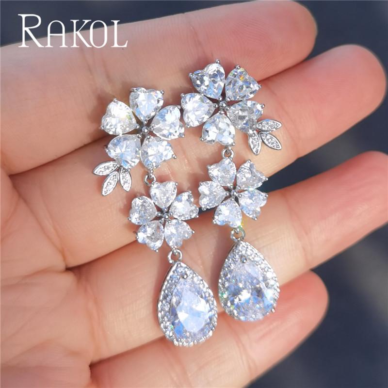 

Dangle & Chandelier RAKOL Retro Light Luxury Temperament Cubic Zirconia Flower Long Earrings For Women Fashion Wedding Party Jewelry Dress, Silver