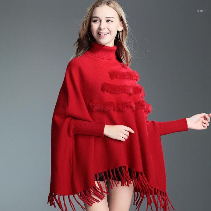 

Scarves Women Batwing Sleeve Occident Winter High Collar Fur Design Tassel Hem Cloak Cape Tops Knitted Poncho Sweater Coat Shawl, Blue;gray