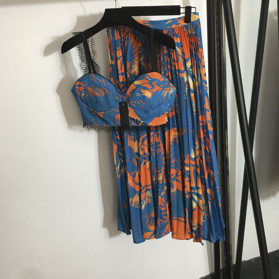 

420 2021 Spring Summer Brand Same Style Two Pieces Sets Spaghetti Strap Empire Sleeveless Blue Yellow High Quality Women's Two Piece Sh, White