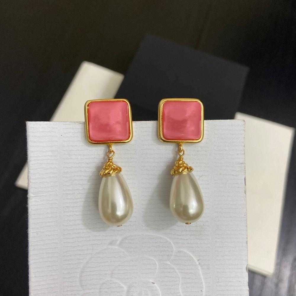 

Hot Brand Yellow Gold Color Fashion Jewelery Woman Pearls Earrings Pink Party High Quality Water Drop Pearls Studing Jewelry