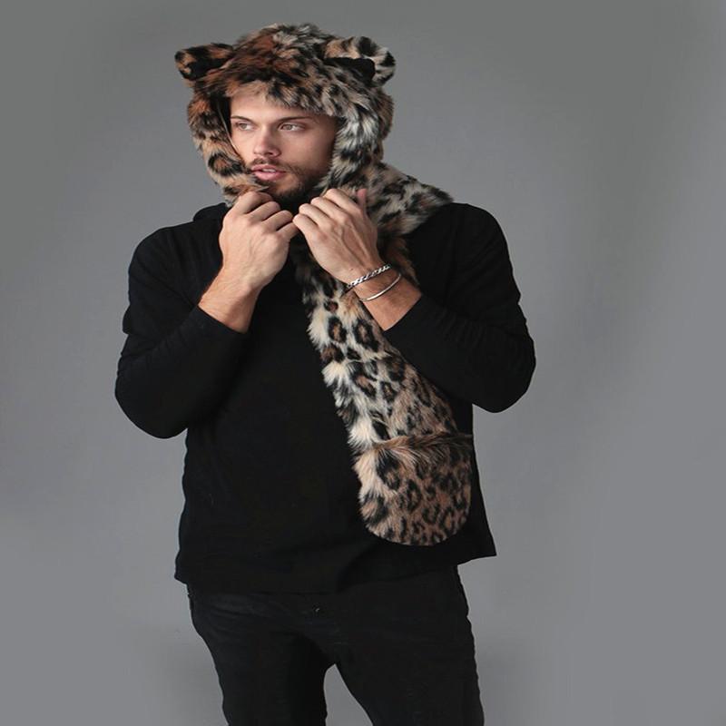 

Berets European And American Halloween Street Ears Fur Scarf Hooded Winter Hats For Women, Blue;gray