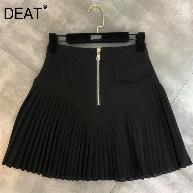 

DEAT Spring Summer High Waist Black Short Mini Pleated Skirt Women MH561 210629