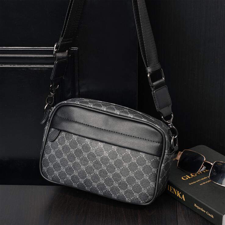 

Factory wholesale leather shoulder bags street trend printing small square bag outdoor fashion plaid leisure handbags personality sports youth Joker handbag, Black3-1915