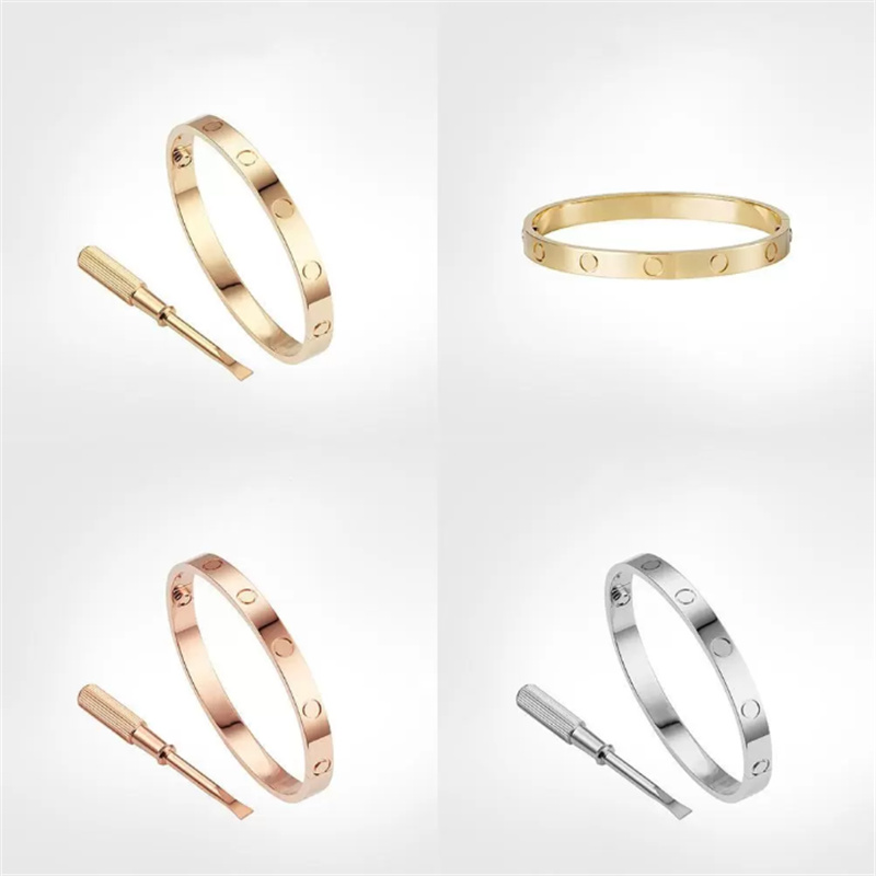 

Gold Bracelet silver bangle fashion jewelry stainless steel men and women Zircon rose screw nail luxury design jewellery customized love diamond bracelets with bag