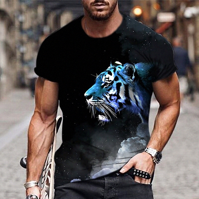 Men's Unisex T shirt 3D Print Graphic Prints Tiger Crew Neck Daily Holiday Print Short Sleeve Tops Casual Designer Big and Tall Black s0n3#