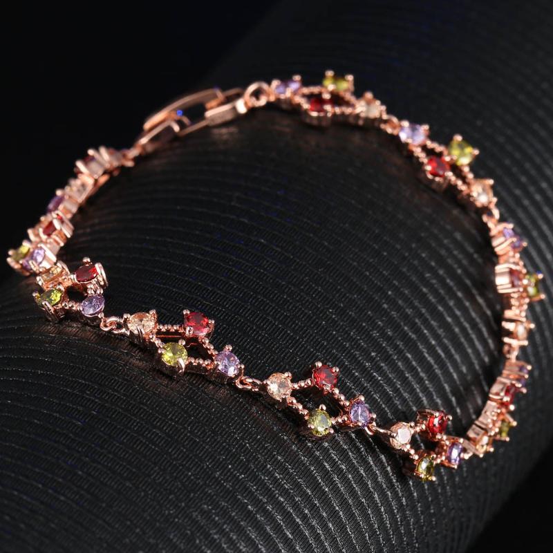 

Link, Chain Cubic Zirconia Chain&link Tennis Bracelets Rose Gold Color CZ Colorful Crystals Charm Bracelet Bangles Jewelry Women Femme