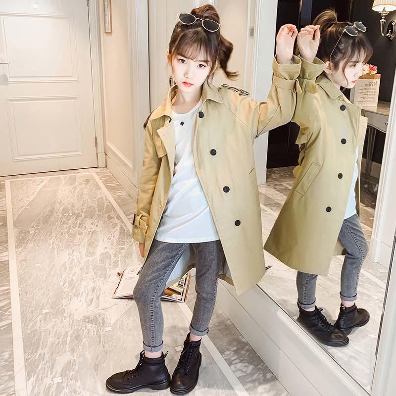 

Jackets Girl Long Jacket Solid Color Coat Kids Casual Style Clothes Children Winter Spring Autumn Clothing 6 8 10 12 14 Windbreaker, Blue;gray