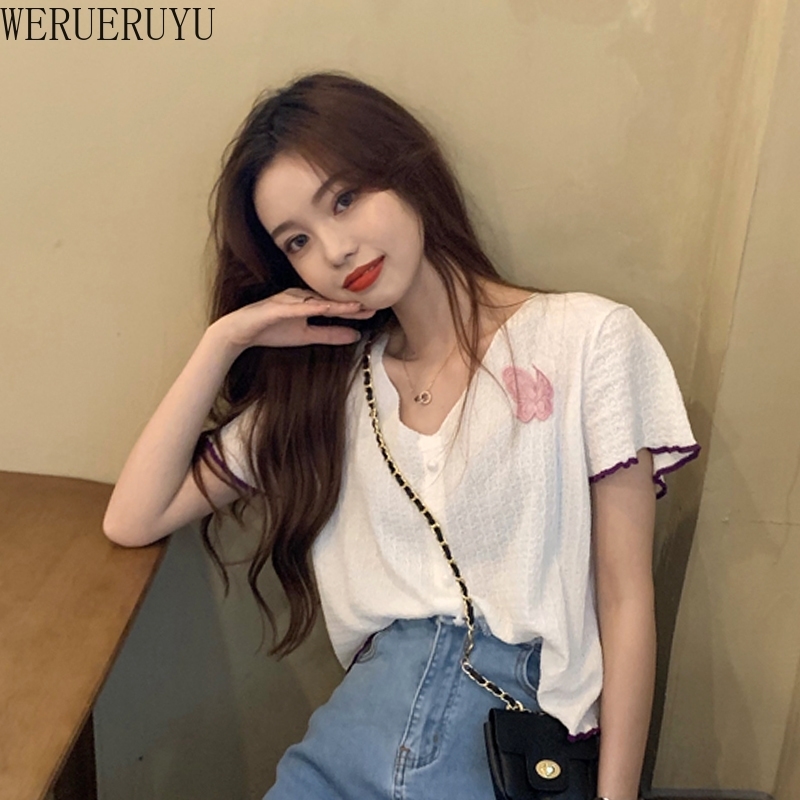 

WERUERUYU White Top T Shirt Harajuku Short Sleeve Tshirts Cotton Women Streetwear T-shirt Woman 210608, Photo color