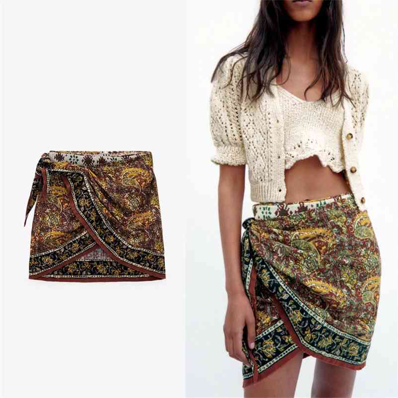 

Summer Skirt Women Vintage High Waist Print Sarong Skirts Fashion Applique Side Pareo Tie Sexy Woman 210518, As picture