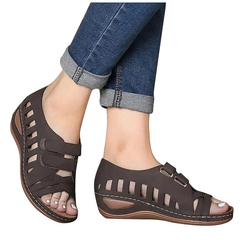 

Women Soft Leather Wedges Shoes Casual Female Heels Roman Wedge Sandals Fashion Outdoor Beach Sports Breathable, Beige