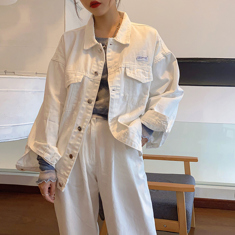 

3 Colors Jeans Jacket Women loose breif Denim Jacket Femme 2021 preppy style Bomber Jacket Basic Coats womens (F7450), Black;brown