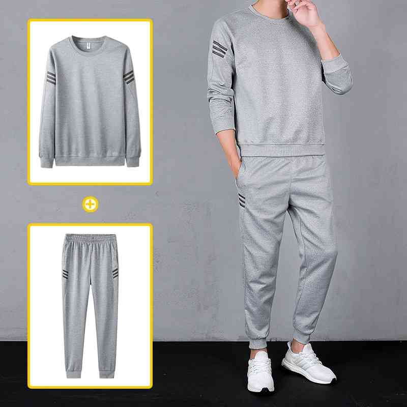

Sportswear spring and autumn long sleeve casual wear running sportswear sweater pants men's two piece suit, Gray