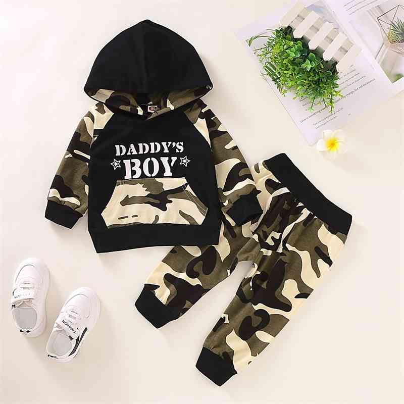 

Ins children's wear boys' Letter Camouflage sweater two-piece set